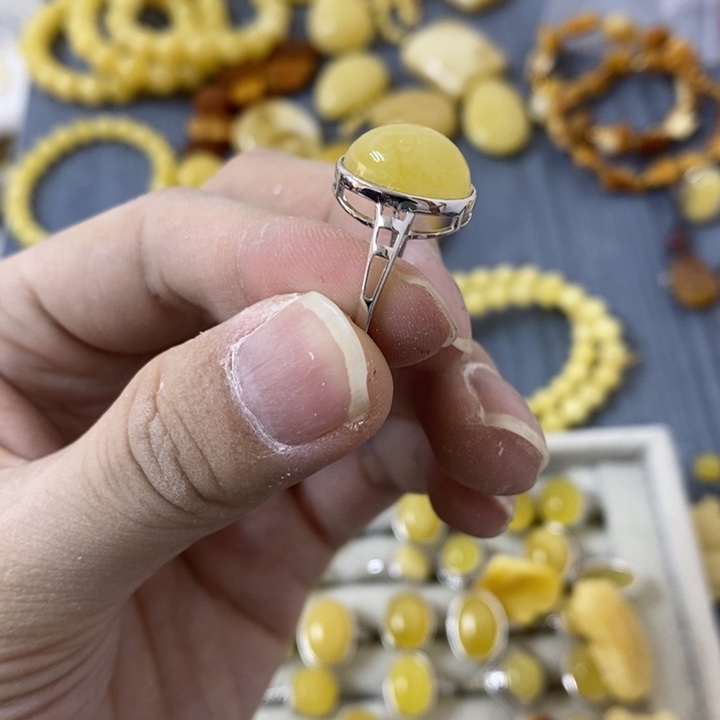 蜜蜡裸石银S925镶嵌戒指