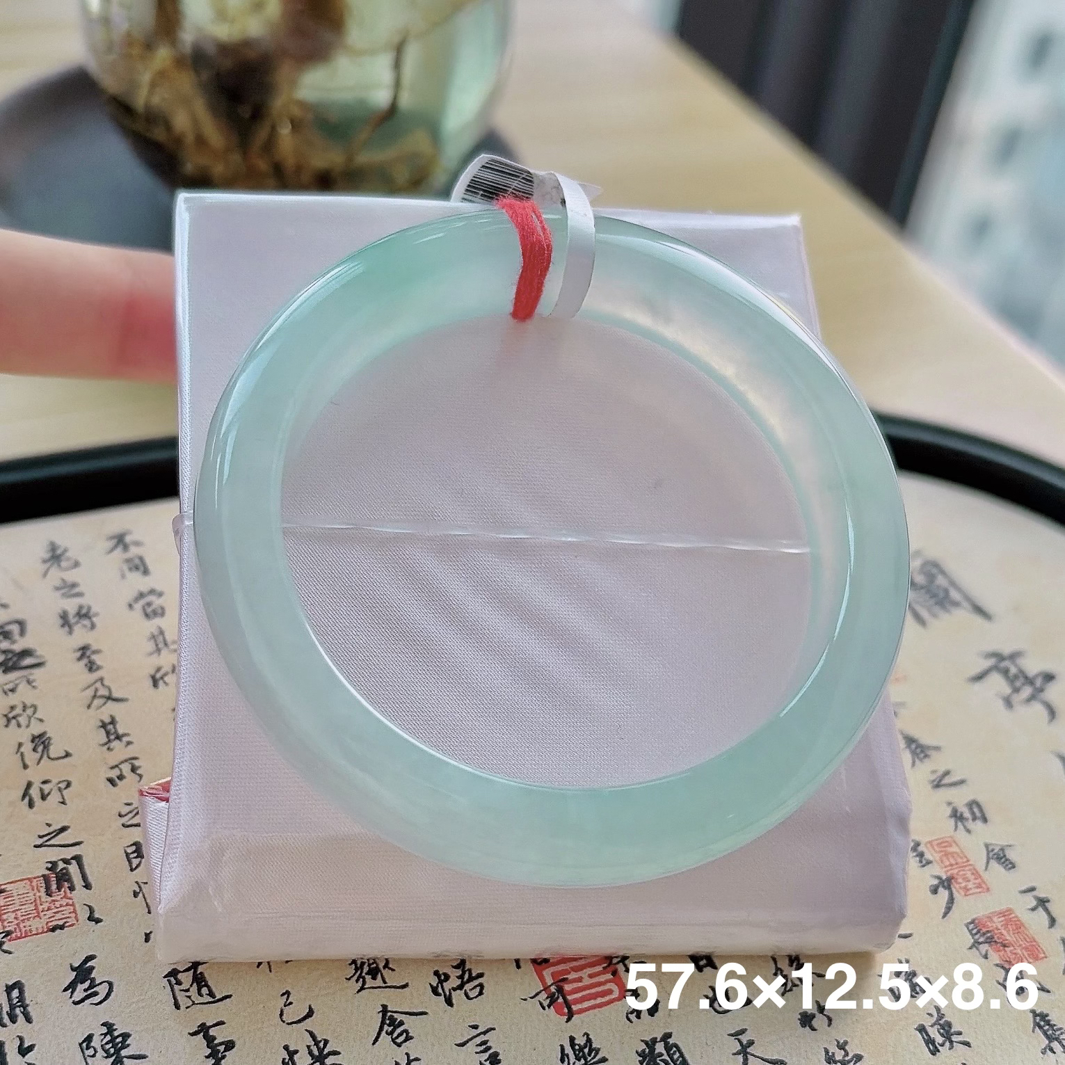 缅甸天然A货翡翠57-58圈口冰种晴水起光起胶细腻正圈手镯女005