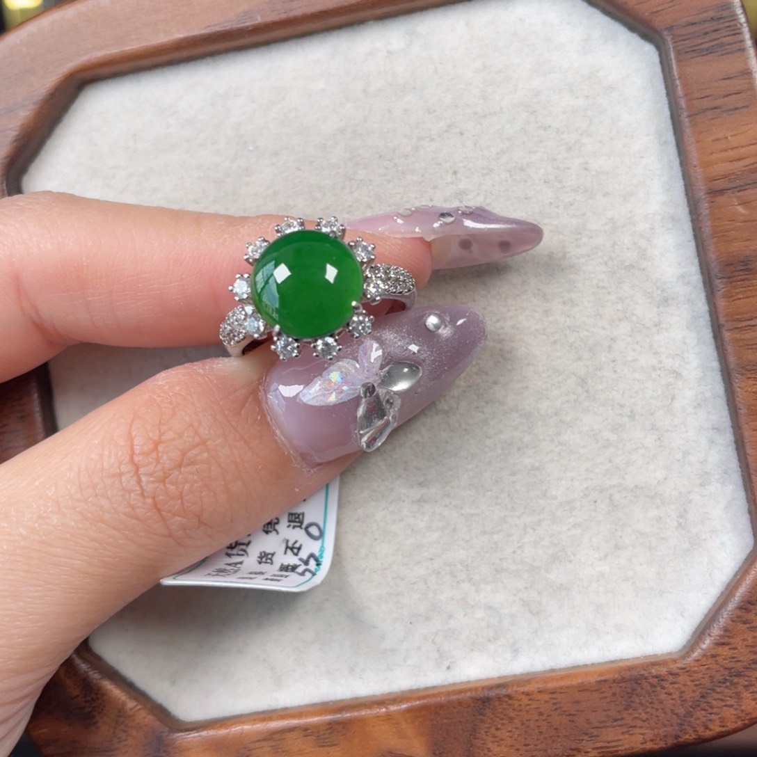 翡翠戒指银S925镶嵌55880
