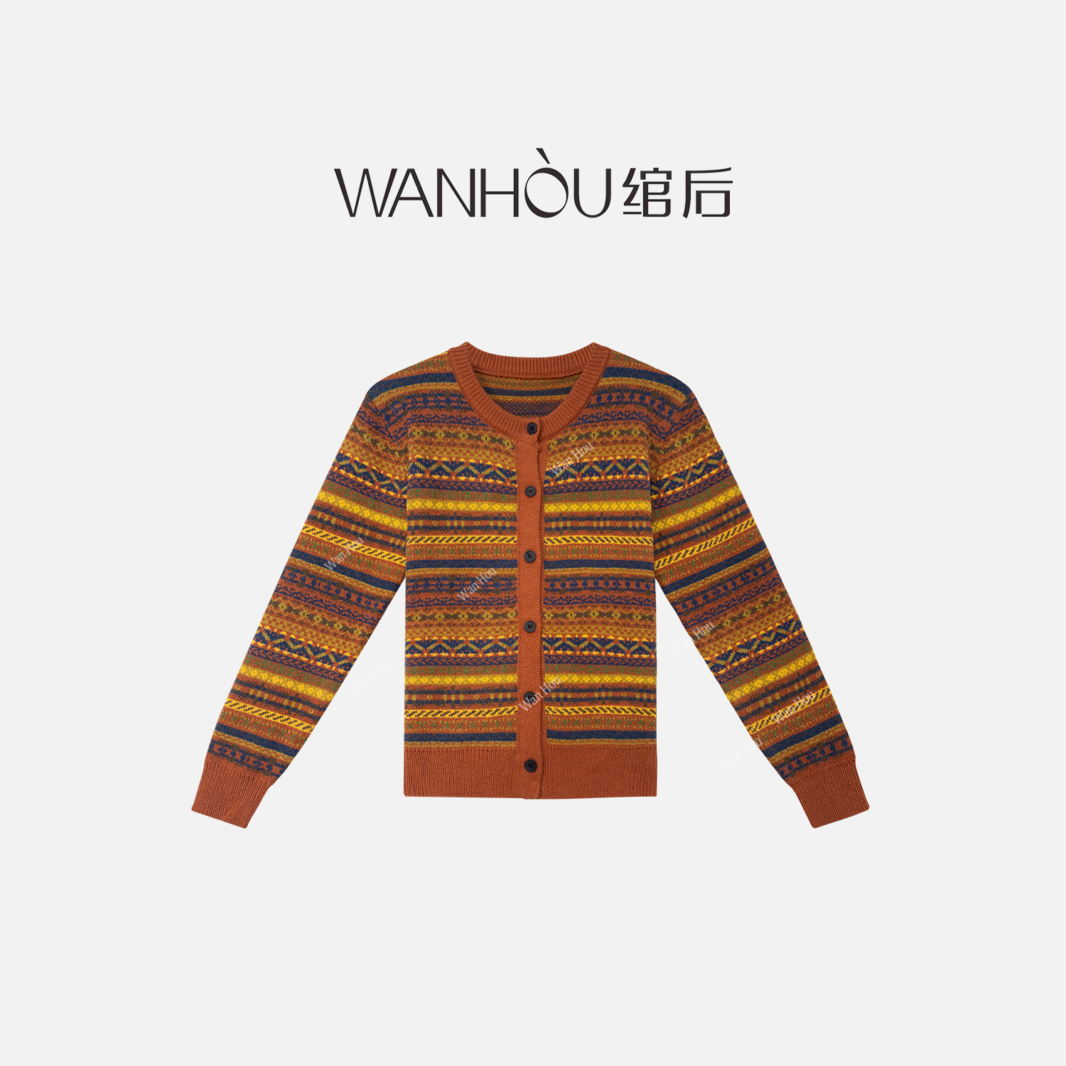 【C4414】绾后-秋冬季新款复古气质针织开衫条纹毛衣SS