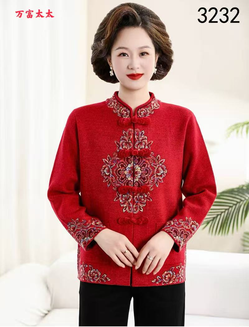 万富太太国风妈妈纯毛毛衣外套