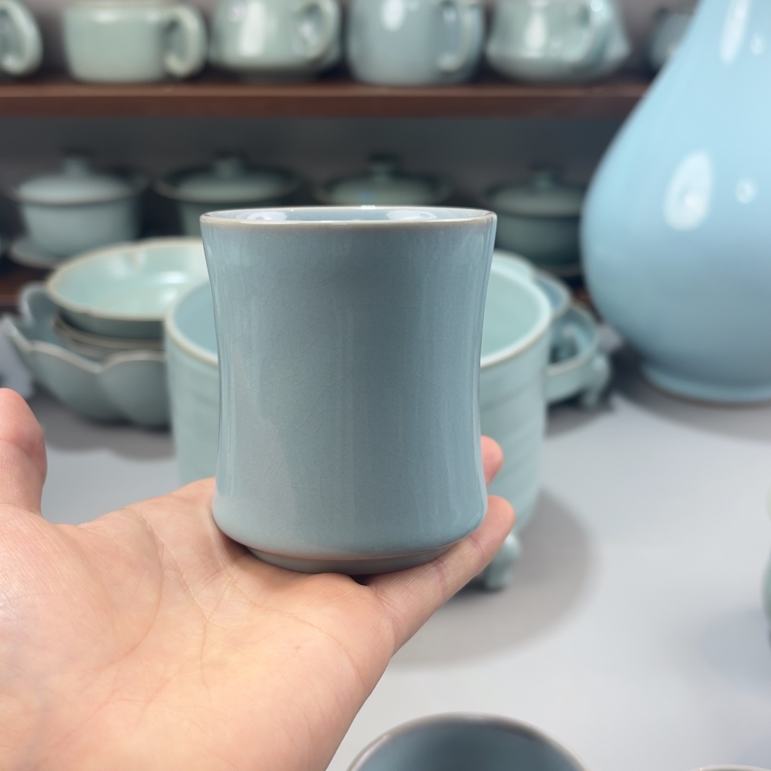 C***d瓷摆件精品汝窑天青釉束腰杯