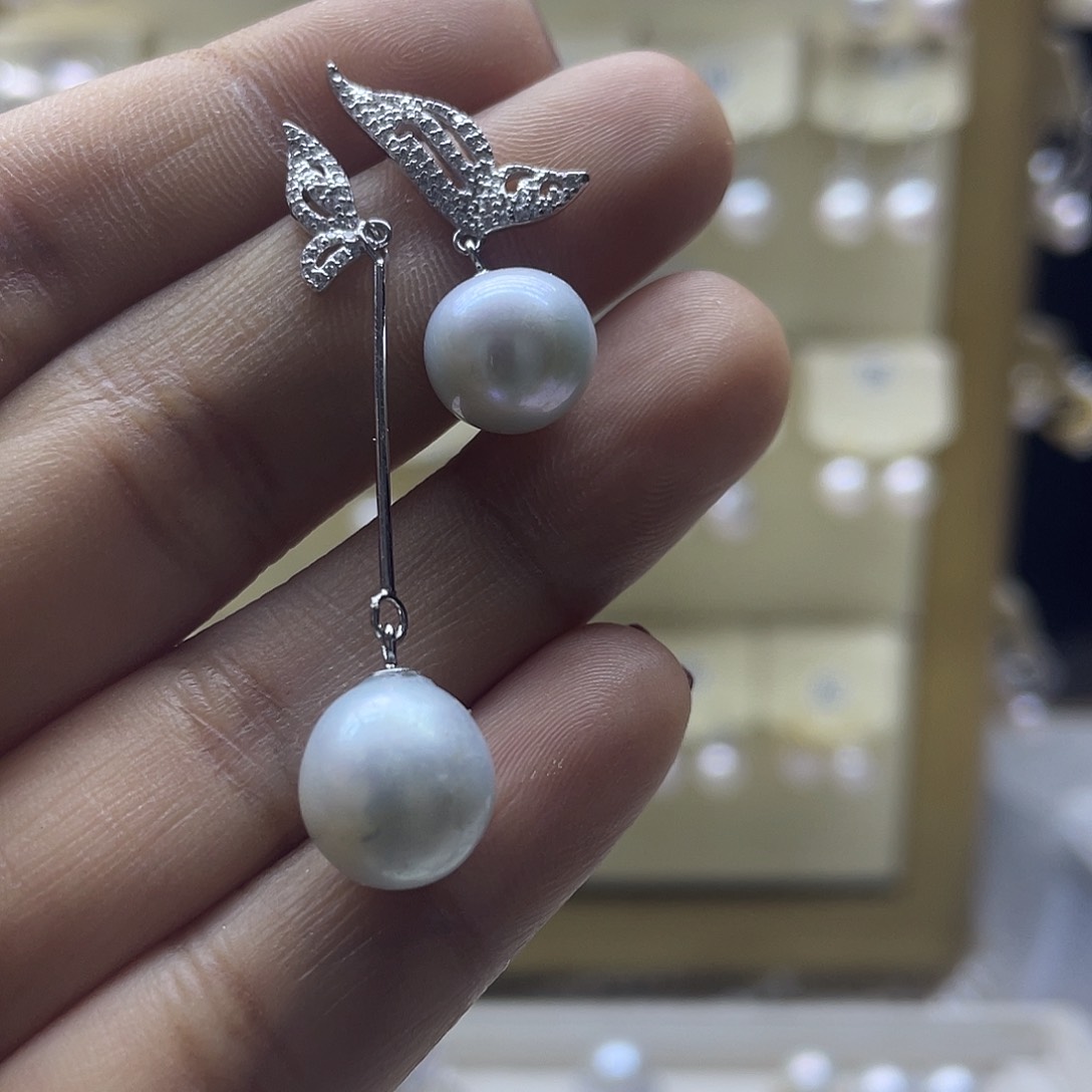 淡水珍珠耳饰银S925镶嵌