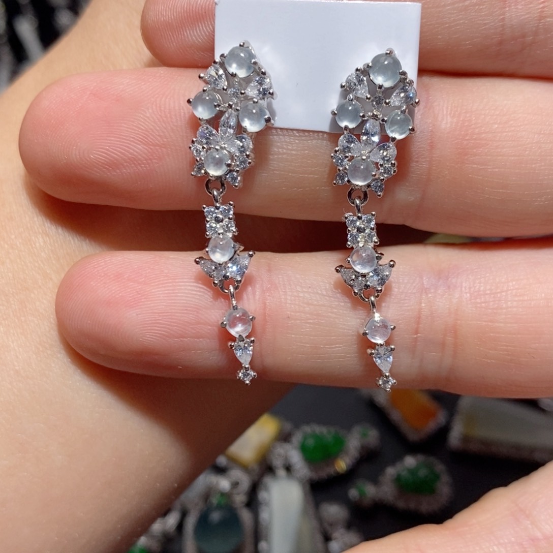 翡翠耳饰银S925镶嵌j j k k