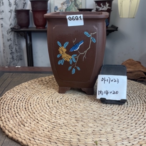紫砂花盆木*、特价枇杷手绘四方0691
