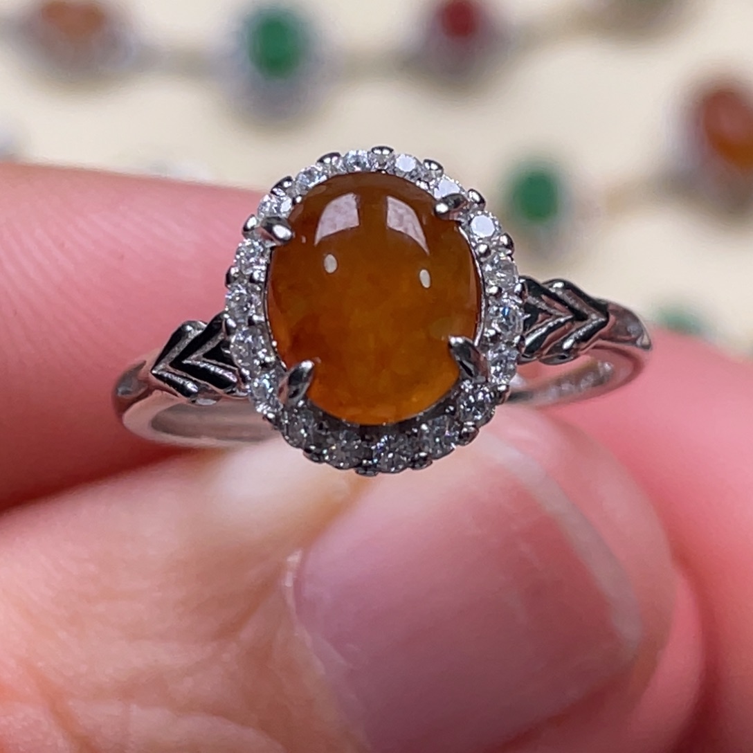 翡翠戒指银S925镶嵌纯天然缅甸翡翠