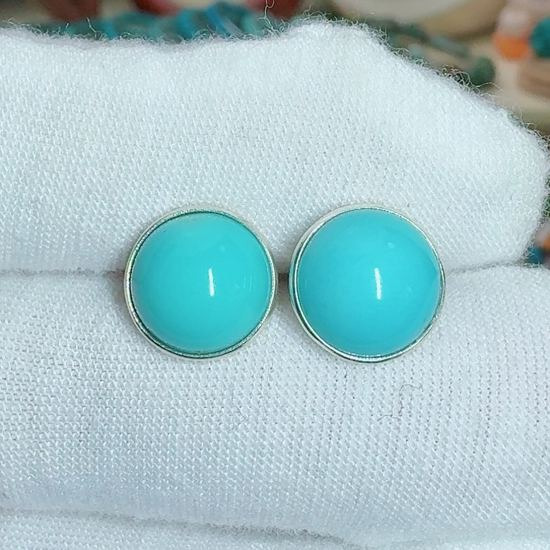 绿松石银S925镶嵌珠宝奇石简约饱满大耳钉