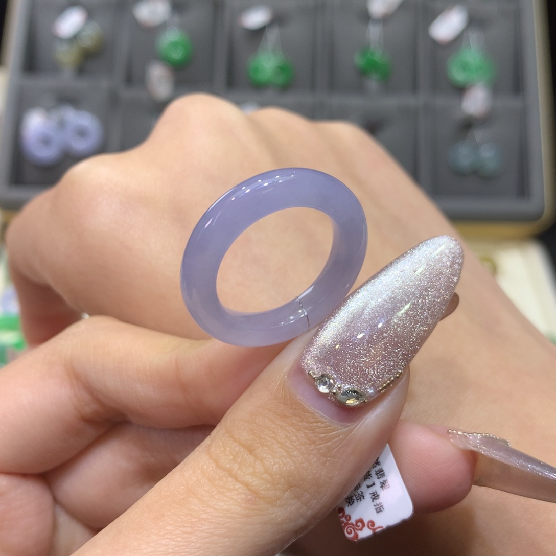 翡翠戒指未镶嵌14-15满紫