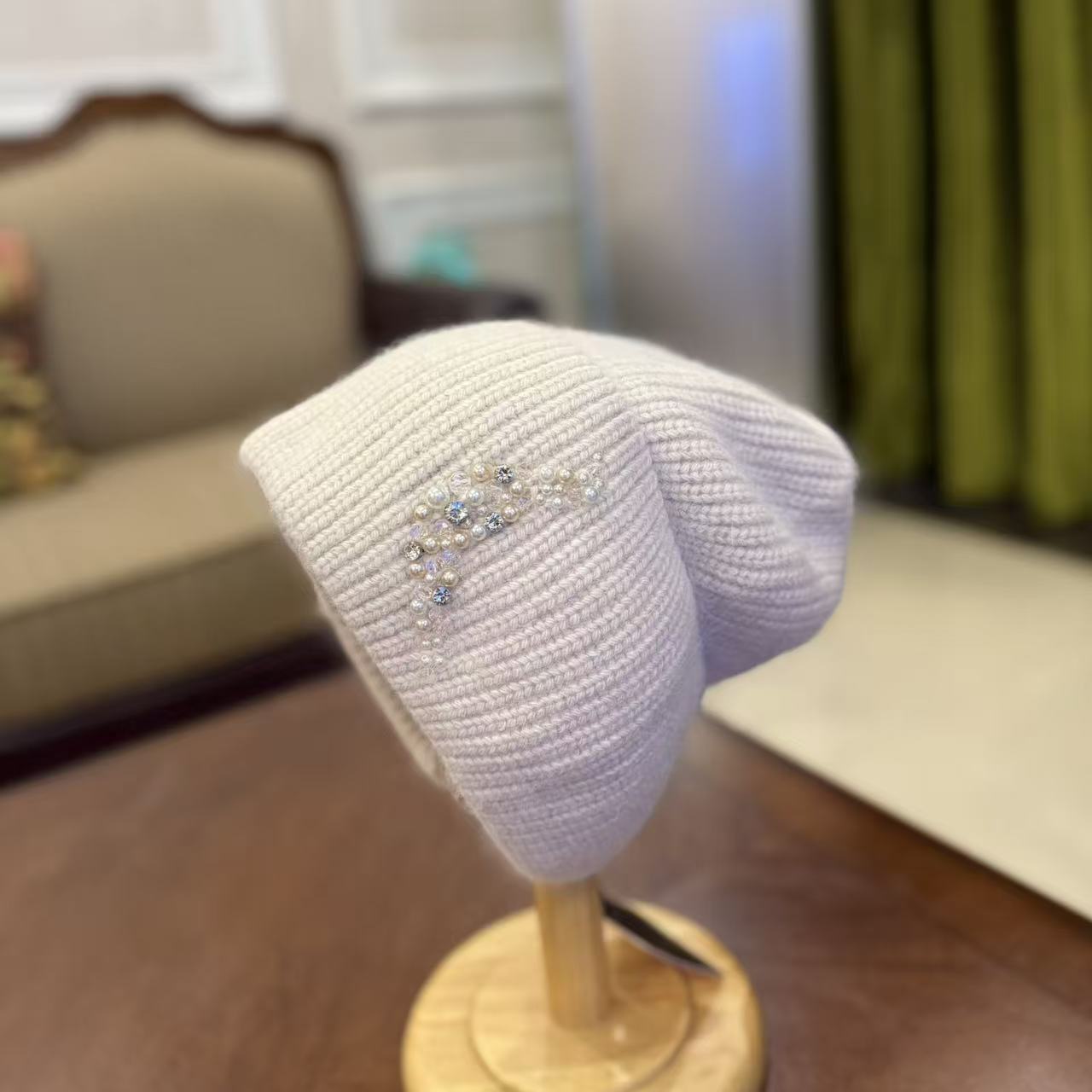 手工款水钻套头帽ins针织帽女士包头帽女帽子时尚秋冬保暖羊毛帽