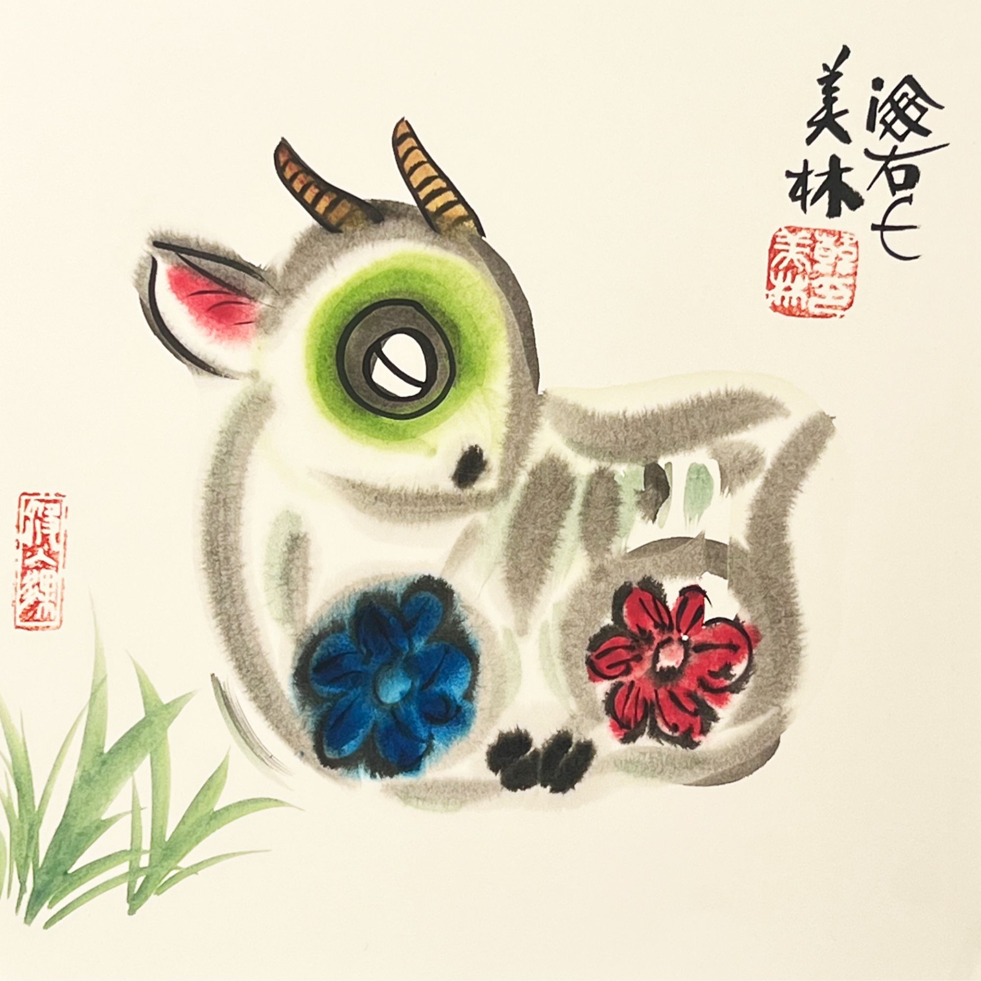 HJ0895-韩美林绘画镜片38x38cm/约1平尺