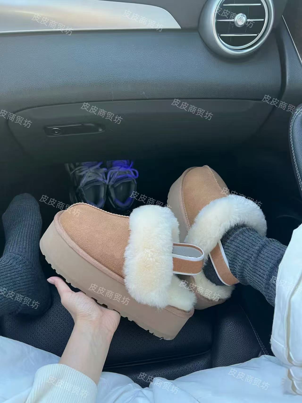 【星拖5cm】露思姐姐绑带款-雪地靴-皮毛一体-加绒冬季时尚保暖拖鞋