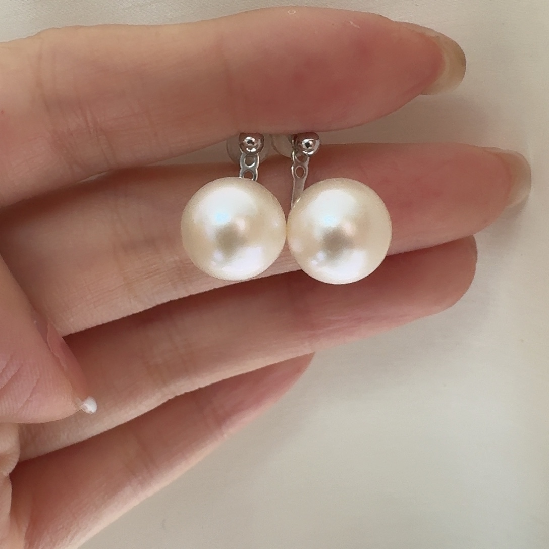 耳饰银S925镶嵌淡水珍珠11-12mm