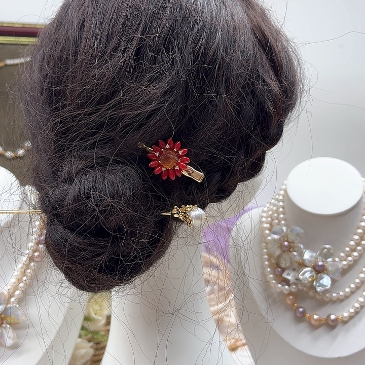 淡水珍珠发饰银S925镶嵌