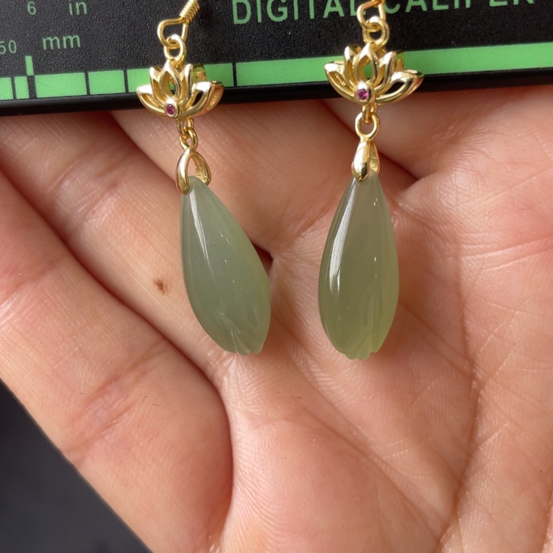 和田玉耳坠银S925镶嵌Y30