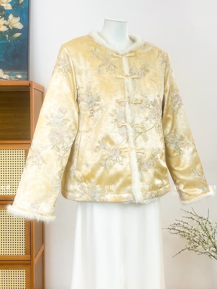 【月桂】水貂毛新中式国风女2025新款秋冬背心夹棉加厚高端毛皮外套