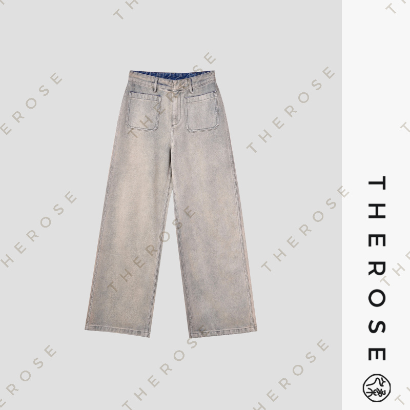 之柔【口袋牛仔2.0】土耳其进口经纬异色高腰牛仔裤复古撞色直筒裤