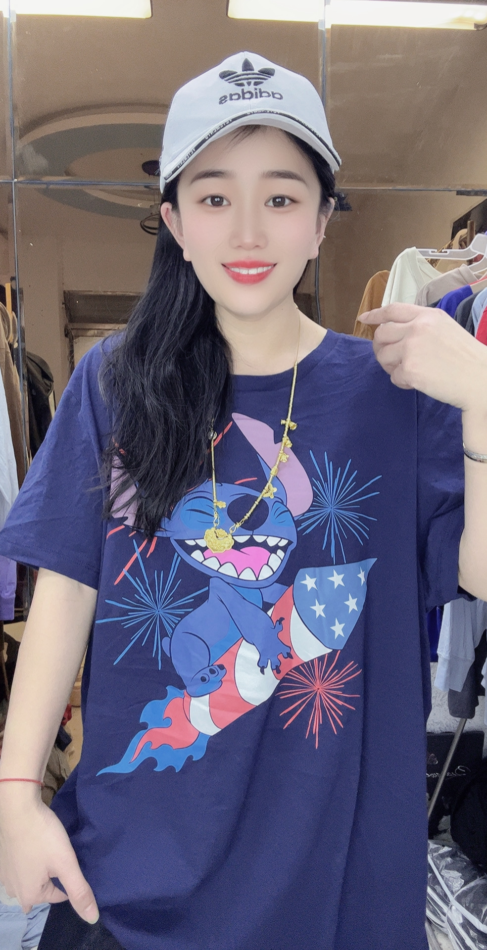 外贸纯棉大码T恤蓝色史迪仔