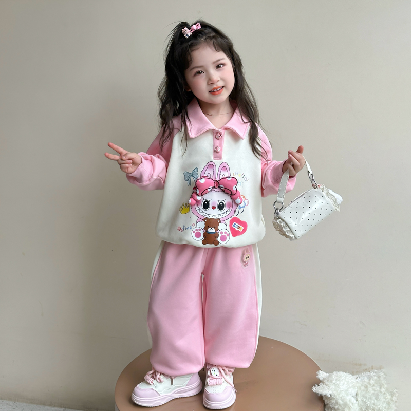 拉布布套装女童春秋新款立体蝴蝶结labubu卫衣卫裤儿童亮灯两件套