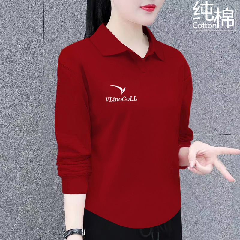 休闲减龄新款2025年秋季纯棉长袖T恤女印花短袖宽松气质百搭上衣