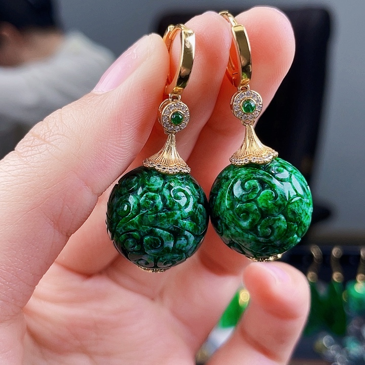 翡翠耳饰银S925镶嵌饰品