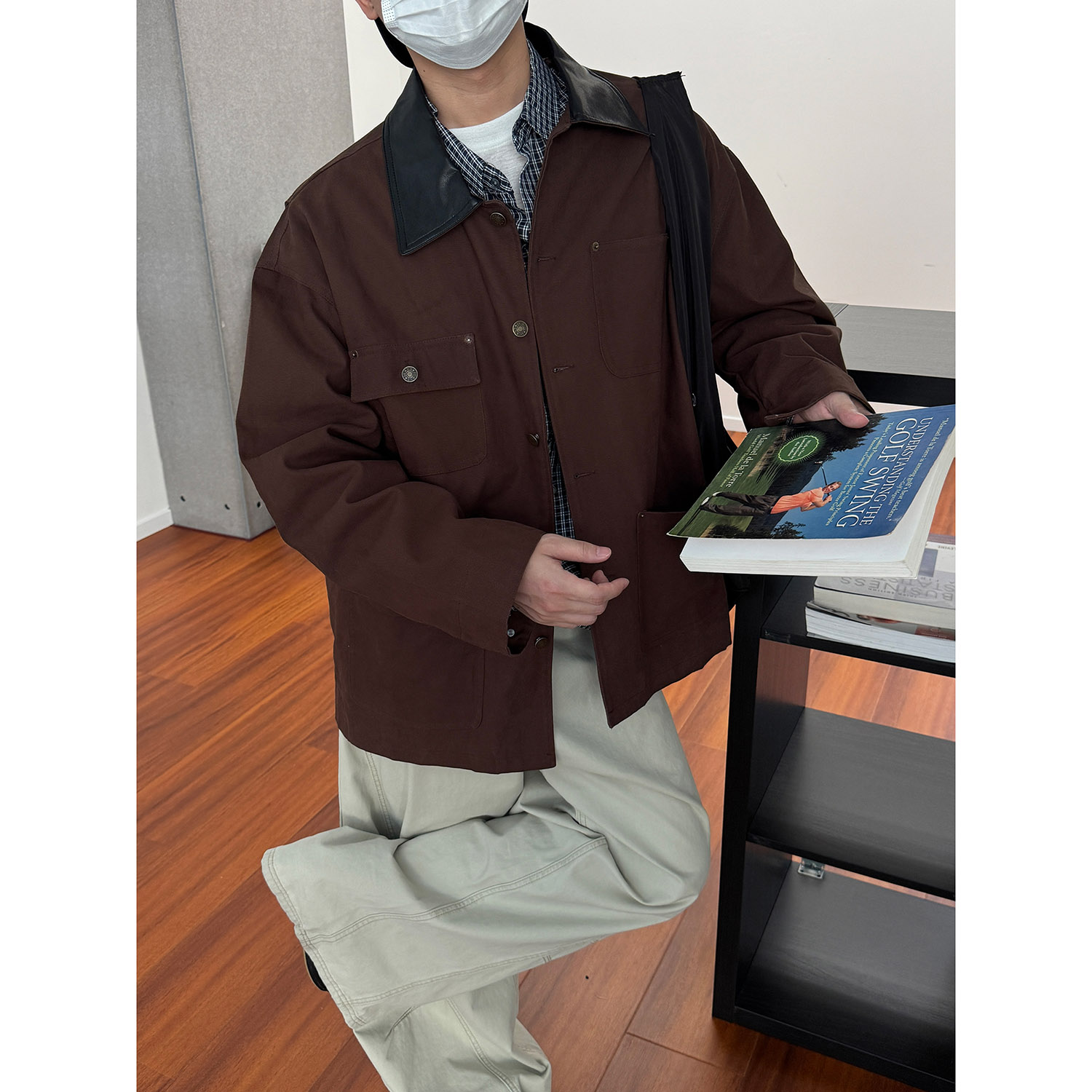 19studio WAYNEPRINCE美式复古cleanfit翻领夹克纯色百搭纽扣外套