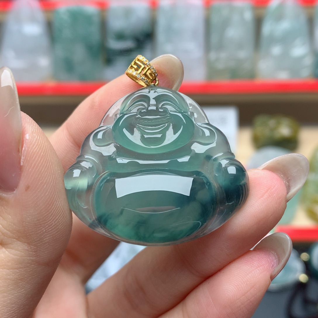 翡翠颈饰18K金镶嵌?***始佛公