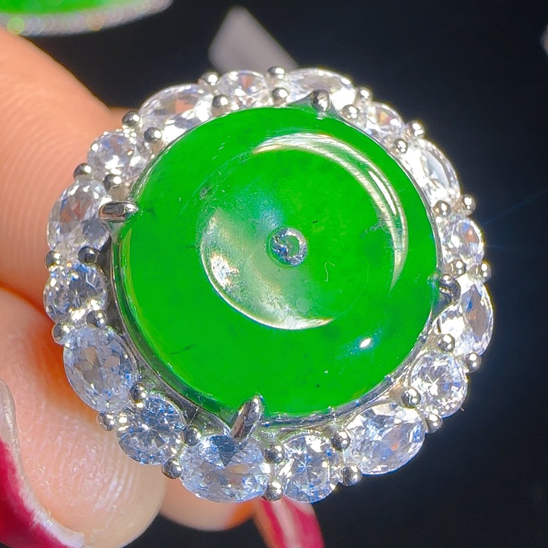 翡翠戒指银S925镶嵌天然