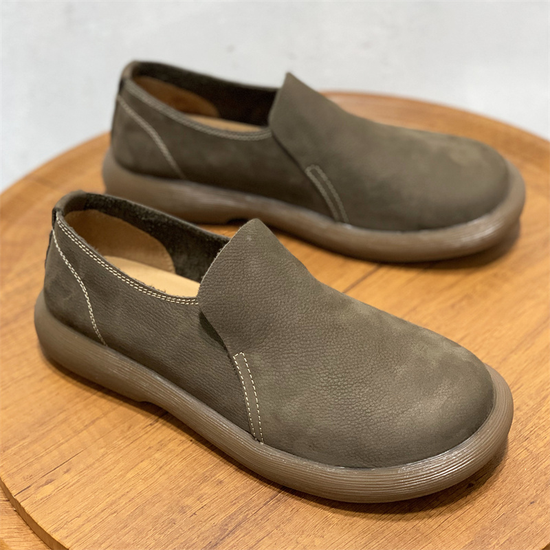男士乐福鞋男宽头一脚蹬懒人鞋防水真皮2025头层牛皮透气软皮软底