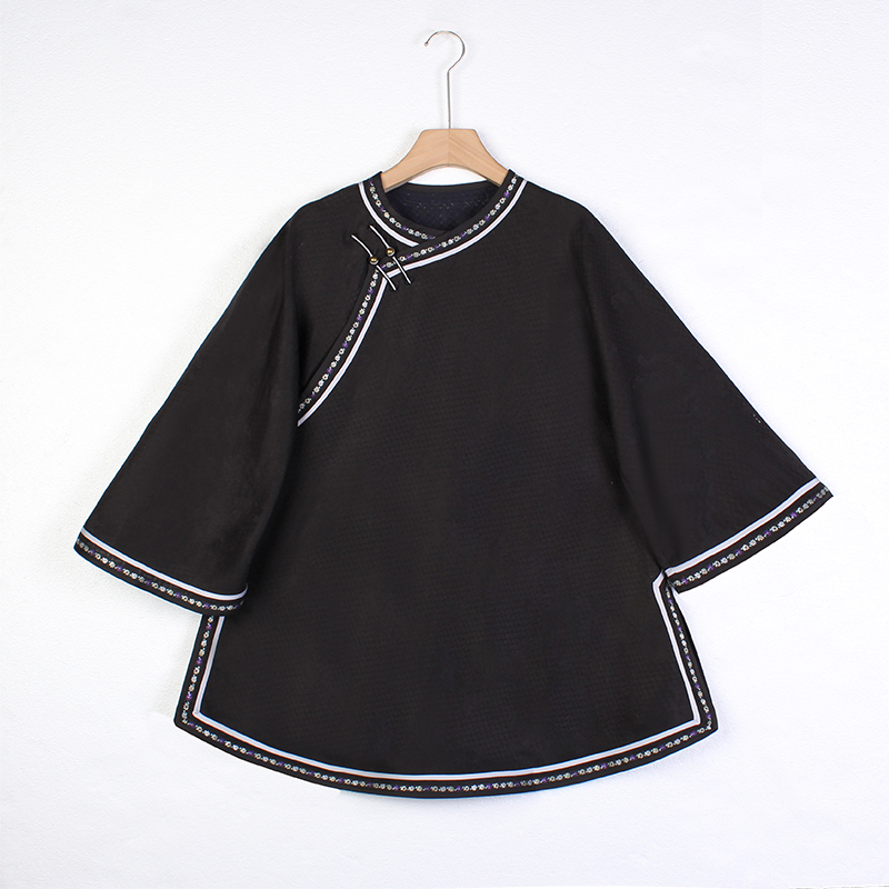 【栩萝】复古新中式香云纱桑蚕丝花萝提花民族风斜襟圆领上衣