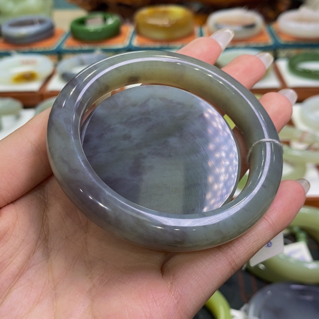 和田玉手镯未镶嵌青海意境烟紫55-56