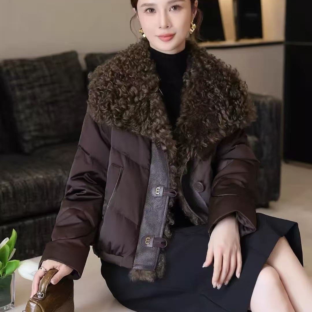 【锦衣服饰】YQN 139韩系拼接大翻领盘扣短款羽绒服