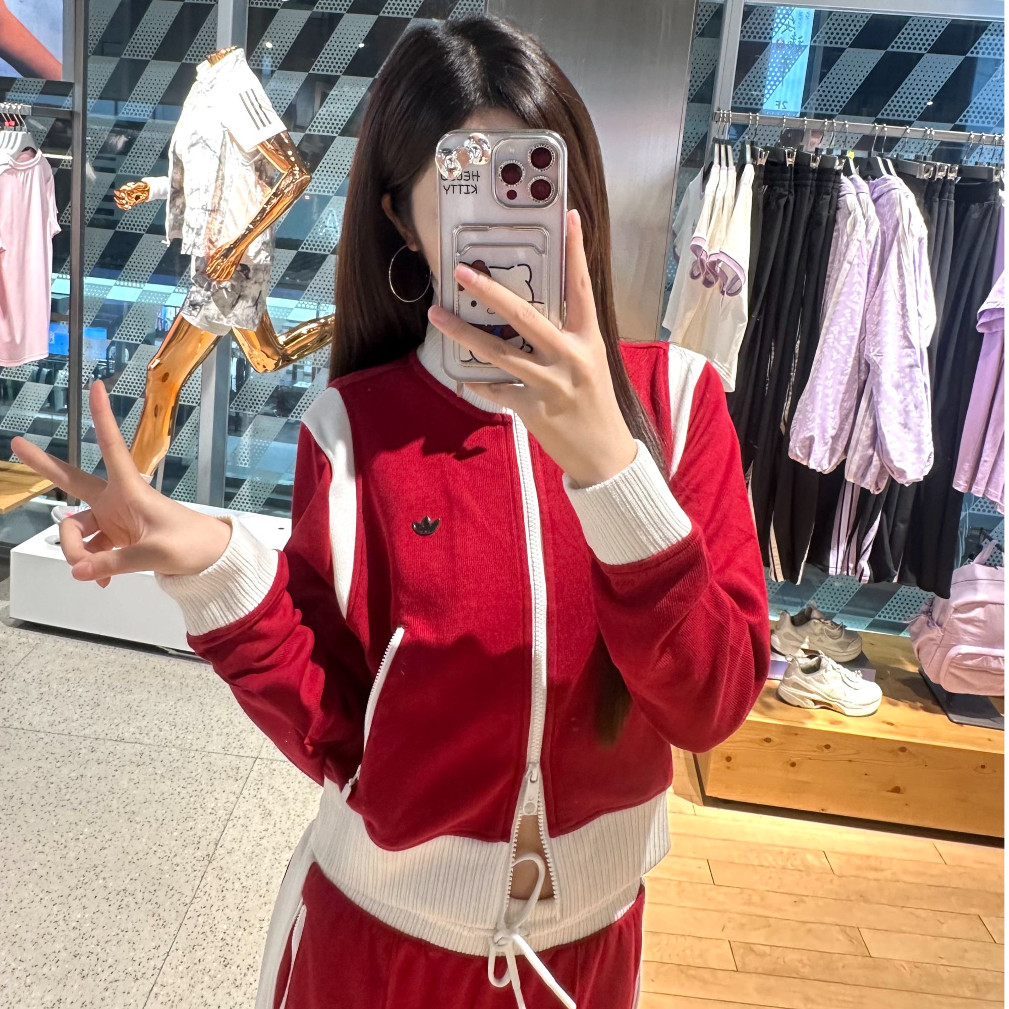 adidas阿迪达斯三叶草CC SW TT W复古撞色针织立领运动外套KG8221