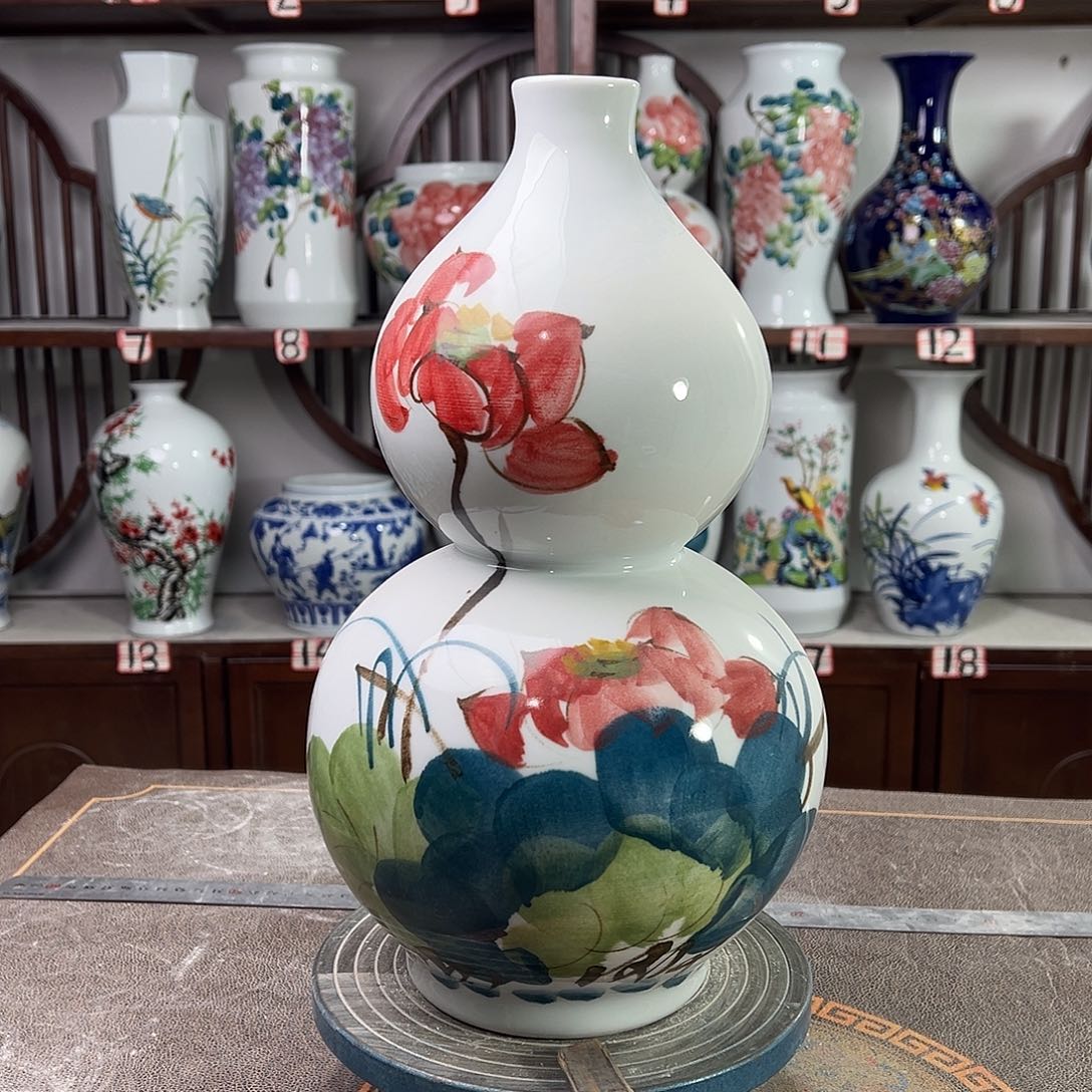 摆件陶景德镇陶瓷葫荷花花