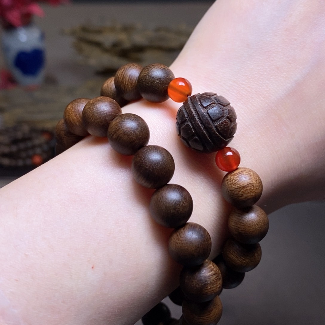 沉香手串越南芽庄紫棋金丝玉化1.0+芽庄黄棋沉香木雕配饰