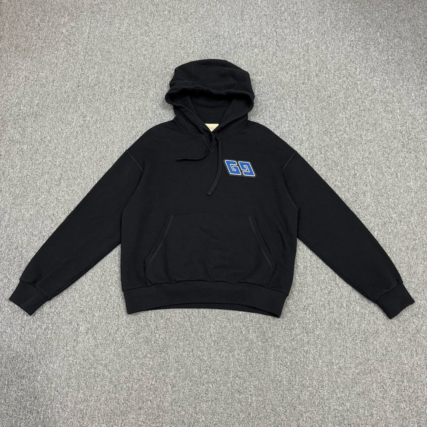 99新 GUCCI/古驰 16879561 黑色蓝色双G logo连帽卫衣 XS码99新