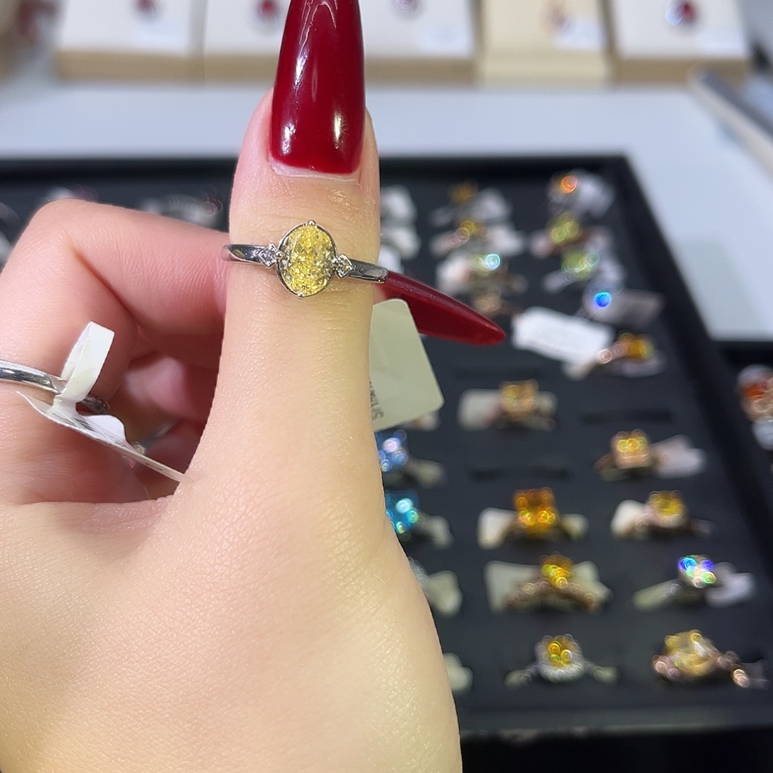 莫桑石非金属SH戒指黄冰花14圈