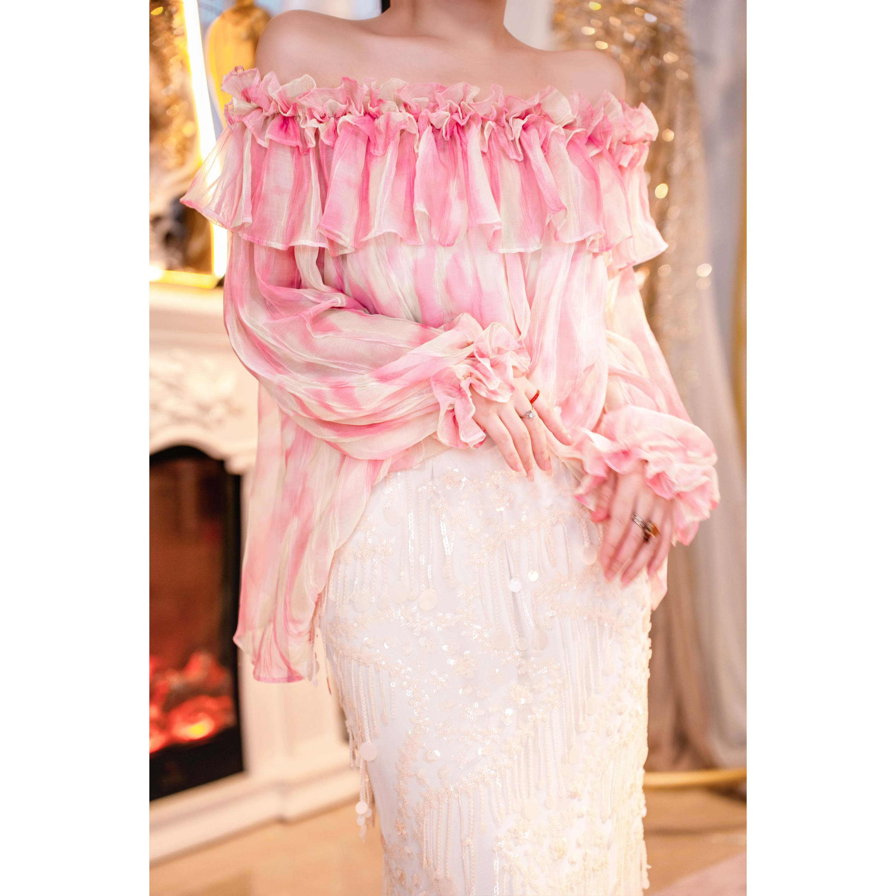 【星姐推荐】星原创高级定制【彩虹泡泡】设计师款一字肩上衣