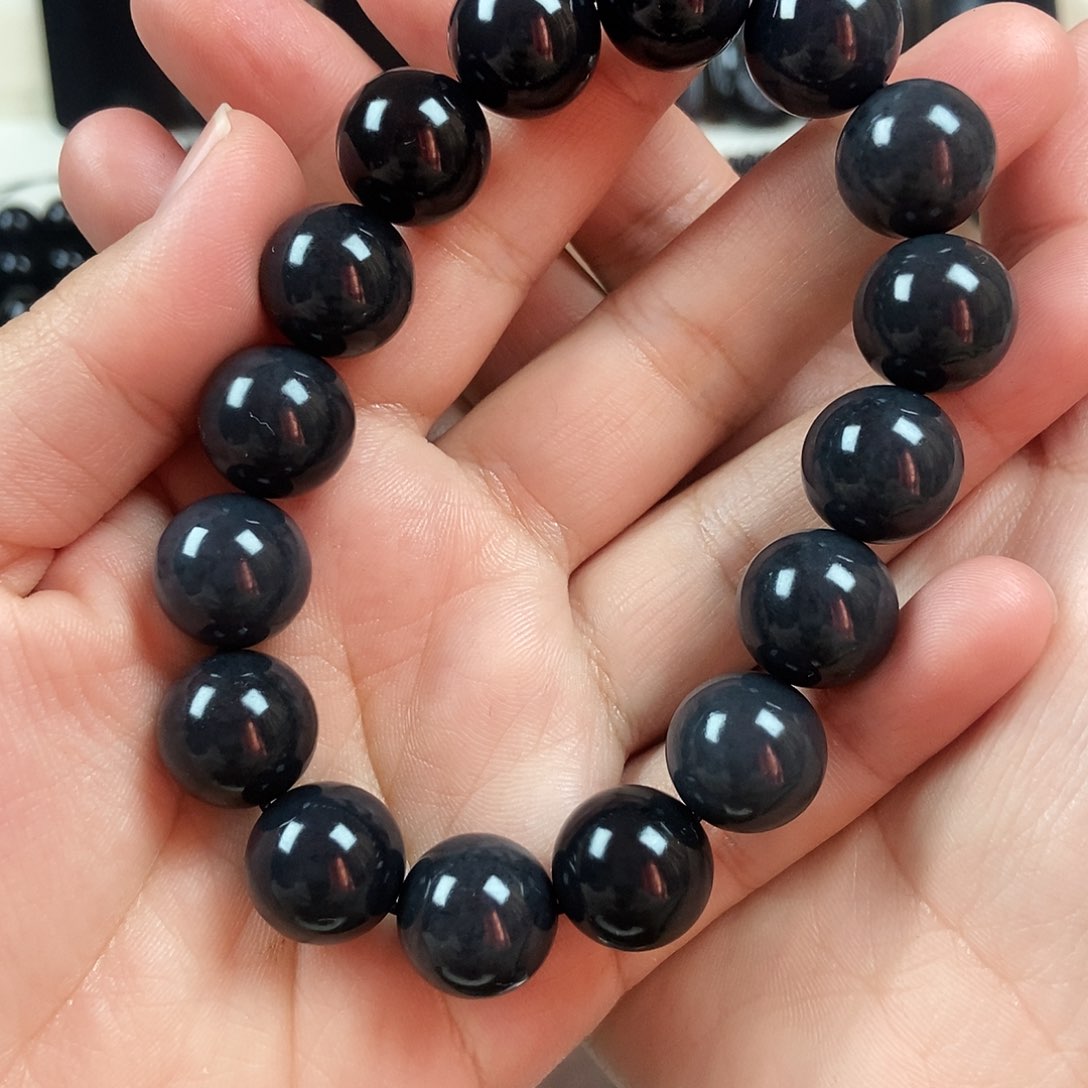 和田玉（墨玉）卡14圆珠福利款手串未镶嵌