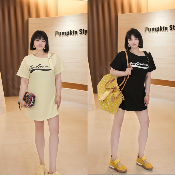 【断码清清No退No换】· 大码夏季时髦辣妹斜领字母露肩上衣T裙