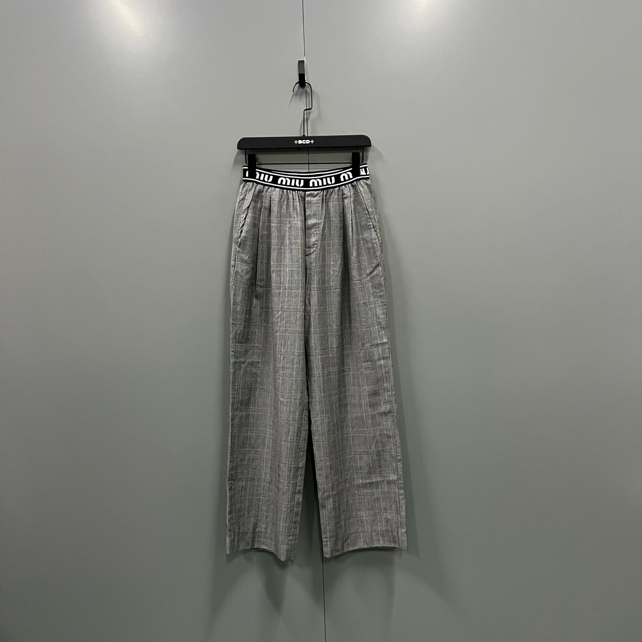 99新 MIU MIU/缪缪 (zz4）串标logo格纹长裤 40码 ki303647