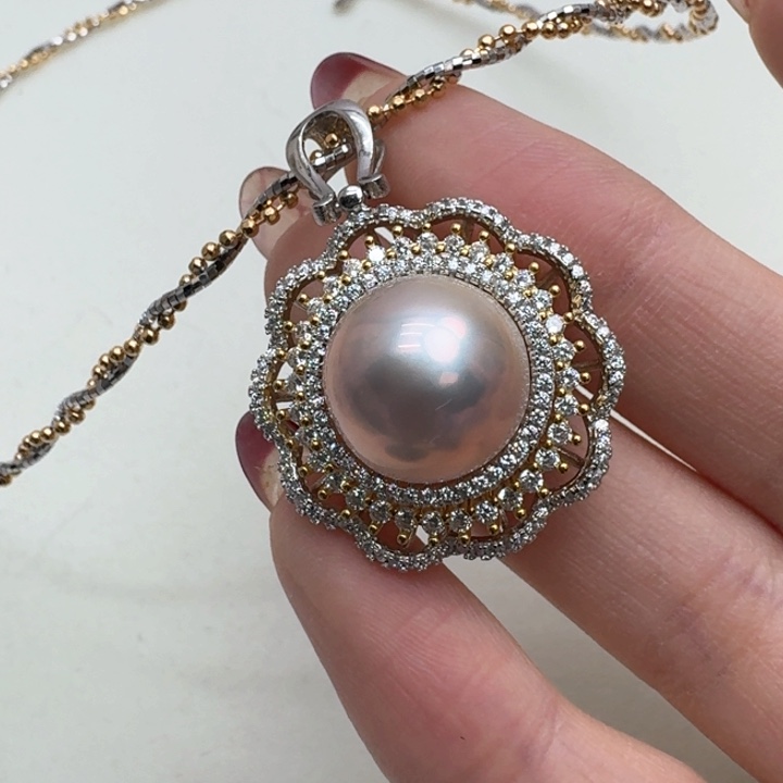 拼合珍珠（马贝珠）颈饰银S925镶嵌