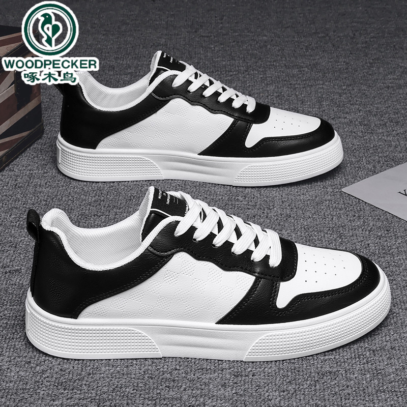 【正品】啄木鸟男鞋春夏季款透气皮面小白鞋潮流百搭运动休闲鞋男款