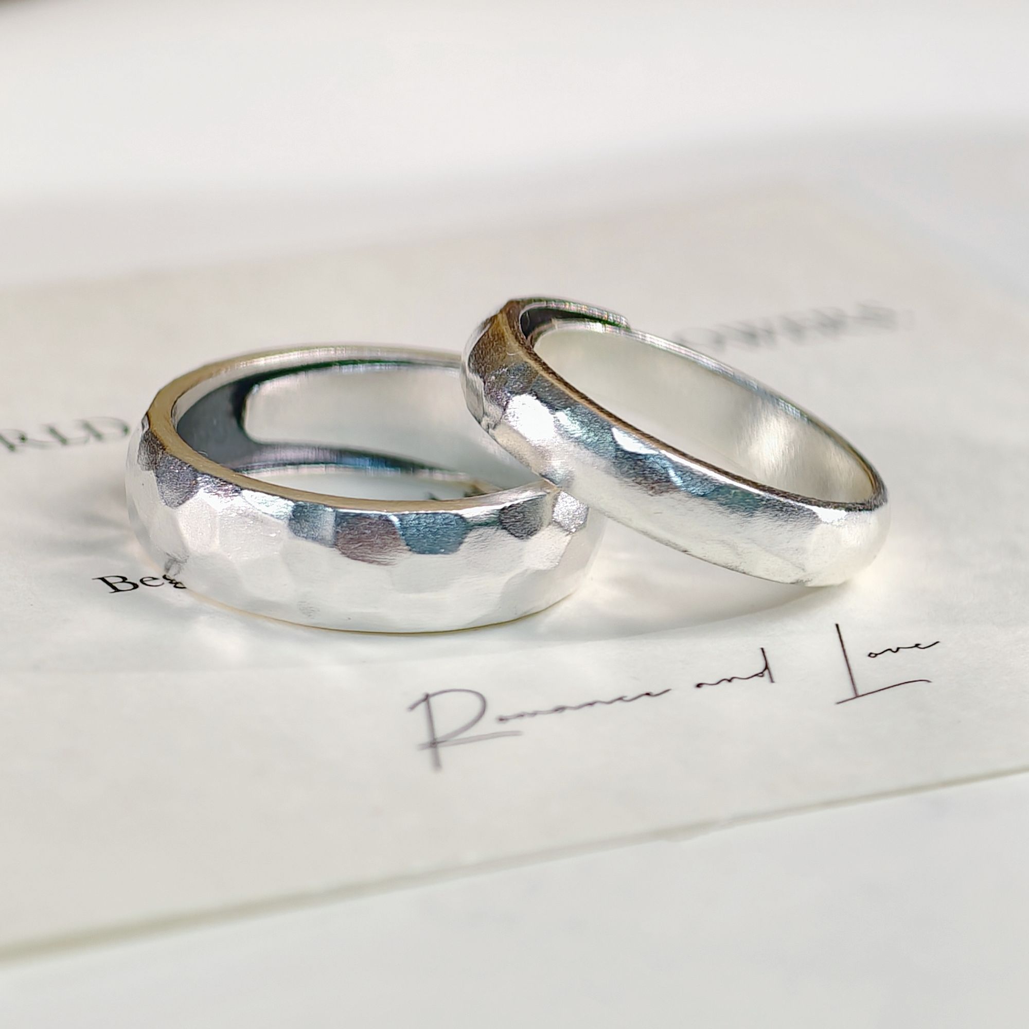 足银戒指 999纯银锤纹开口戒指简约男女复古情侣对戒素款手工礼物