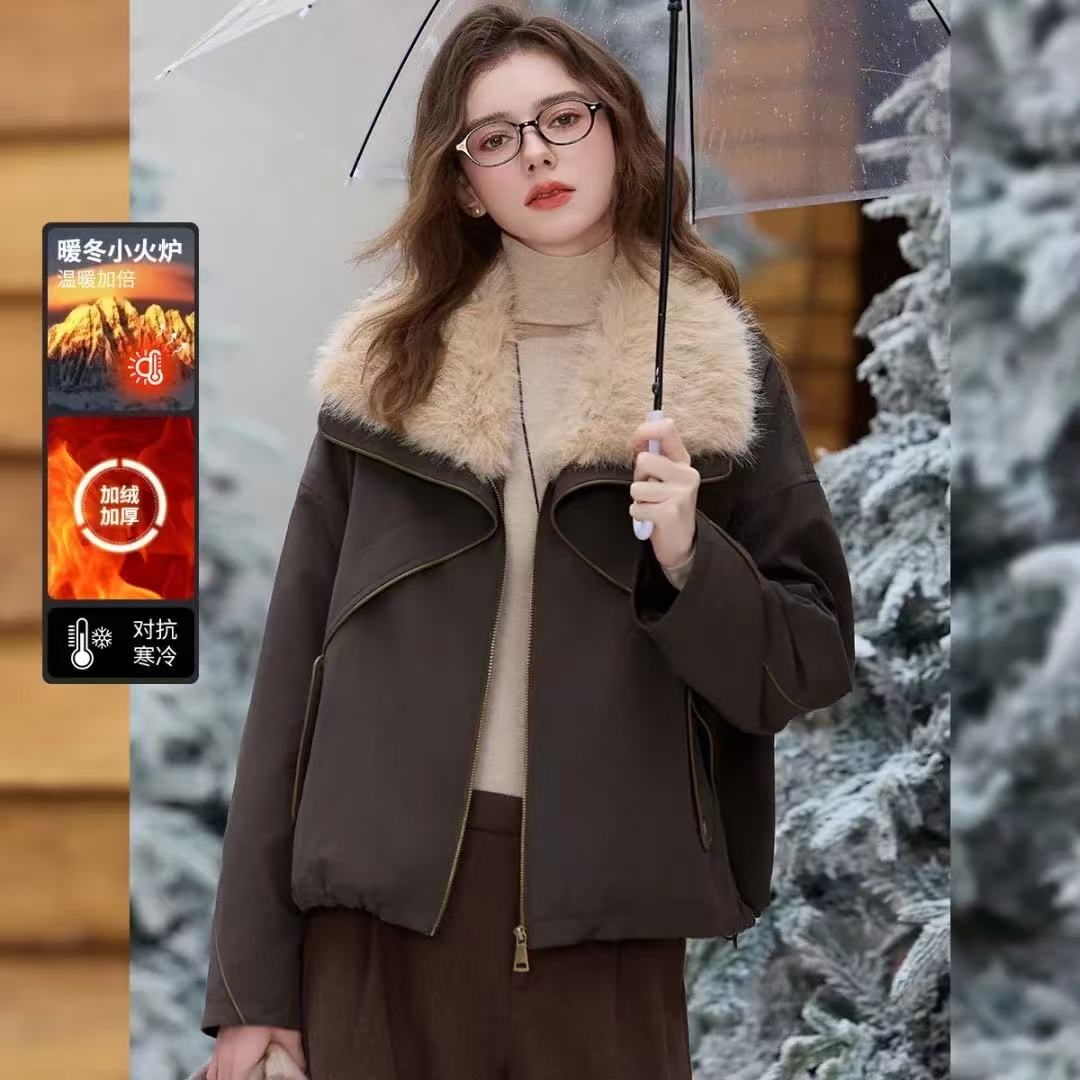 【商场同款新品】白鹿语时尚保暖显瘦毛毛领女式外套（播）BX20464