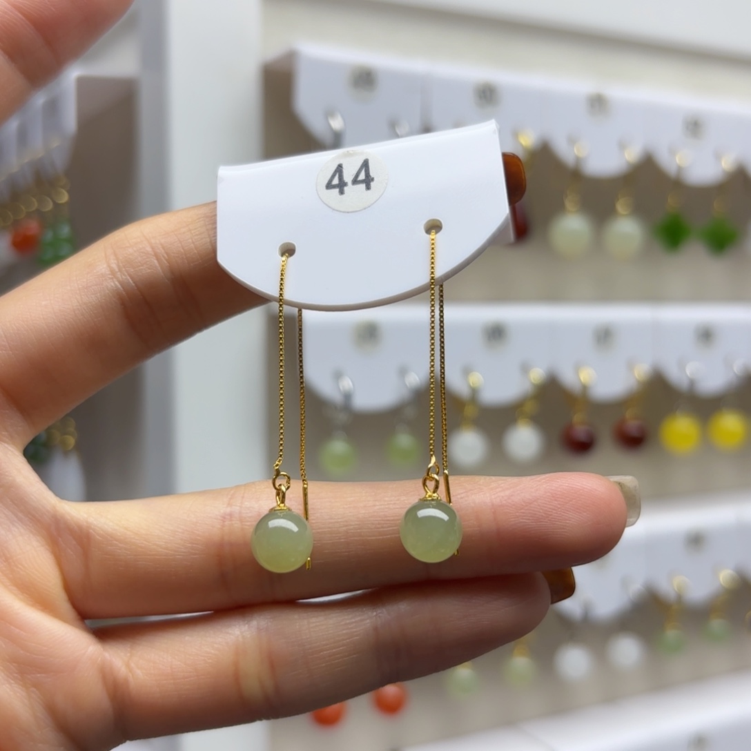 银S925镶嵌和田玉耳饰