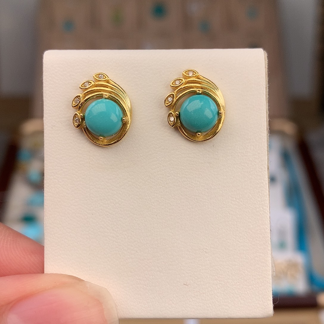 绿松石银S925镶嵌耳饰