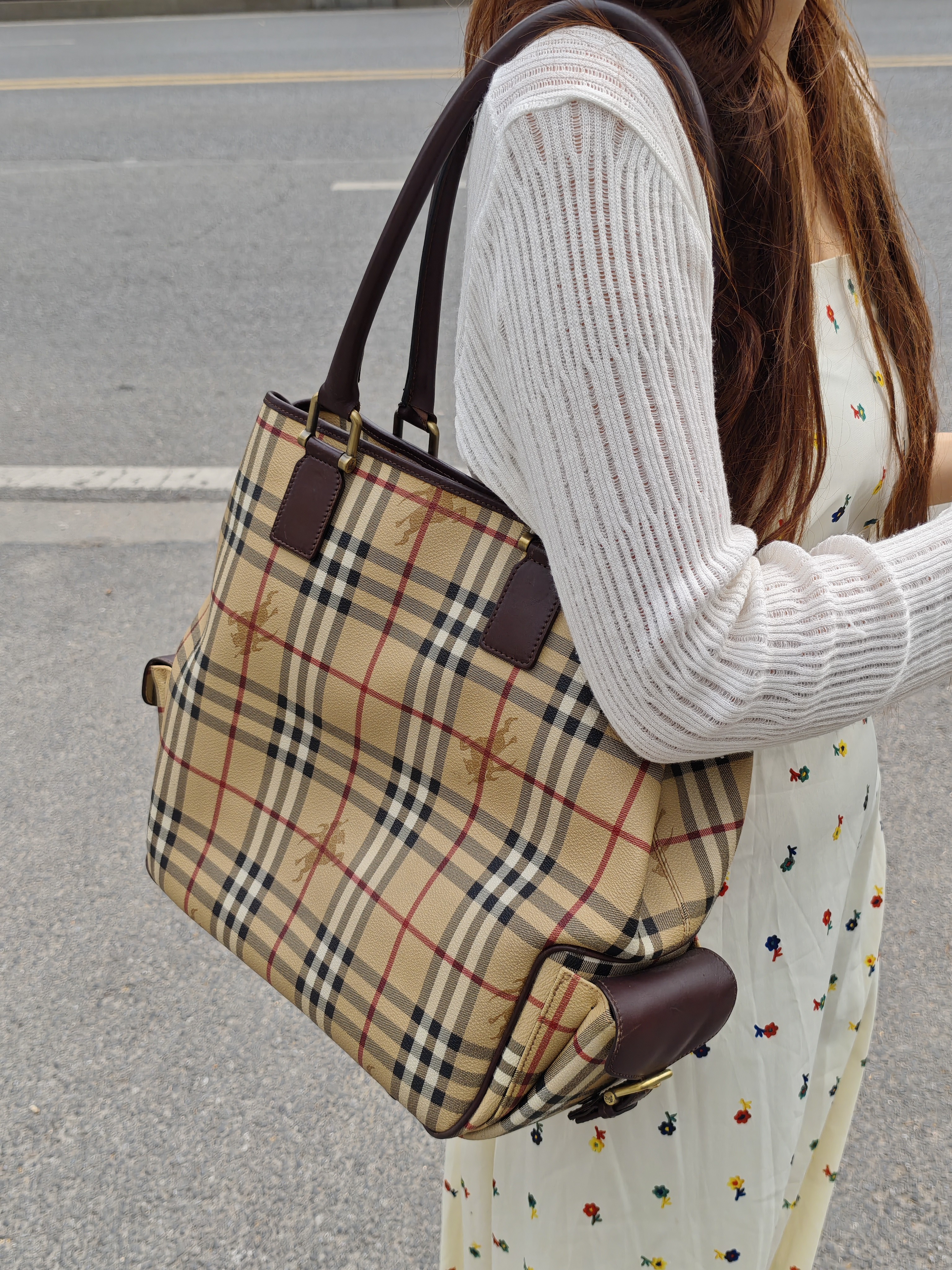 95新 BURBERRY/博柏利 巴宝莉战马格纹托特包