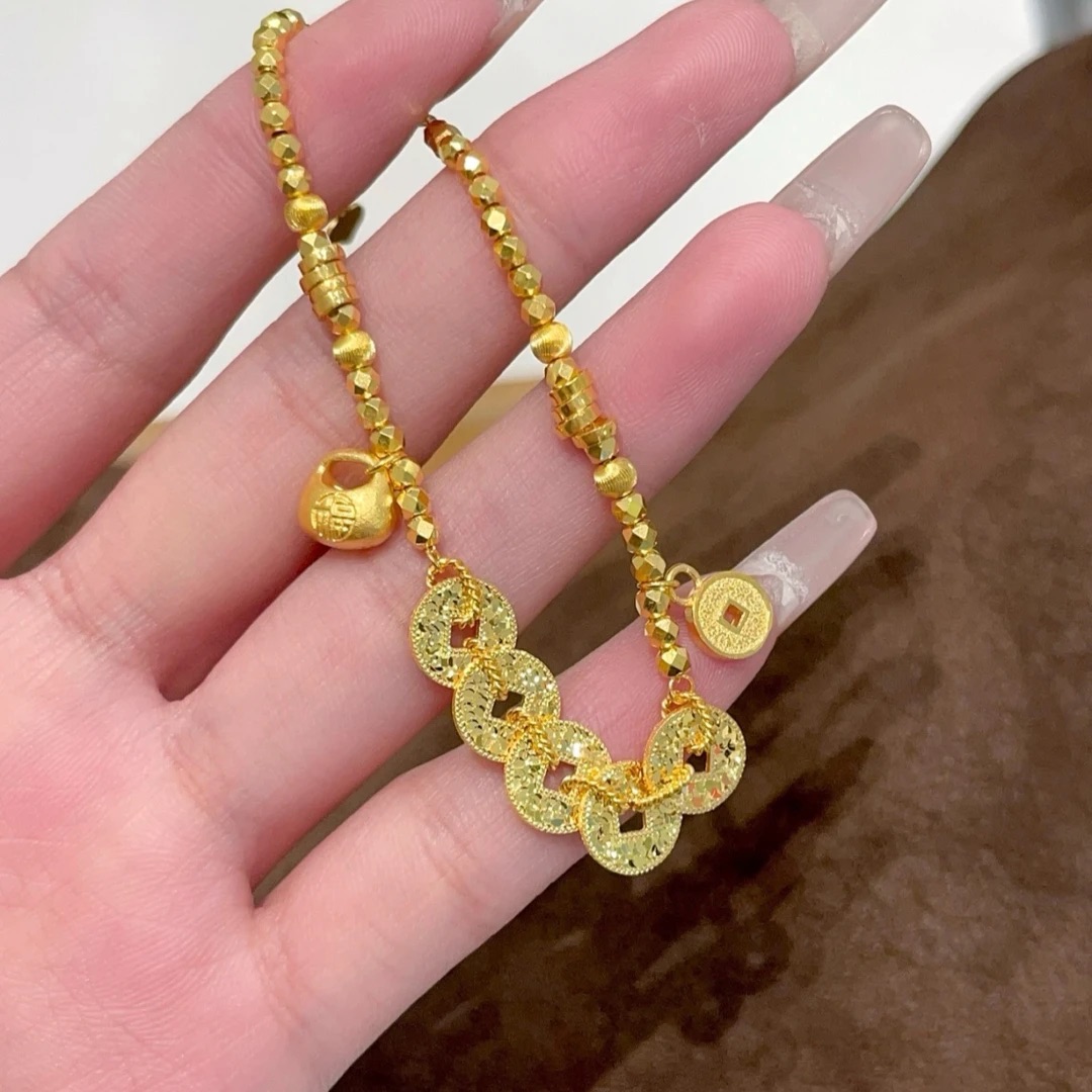 铜合金手链 五帝钱福袋盘缠手链女款新中式国风女款福禄招财手饰