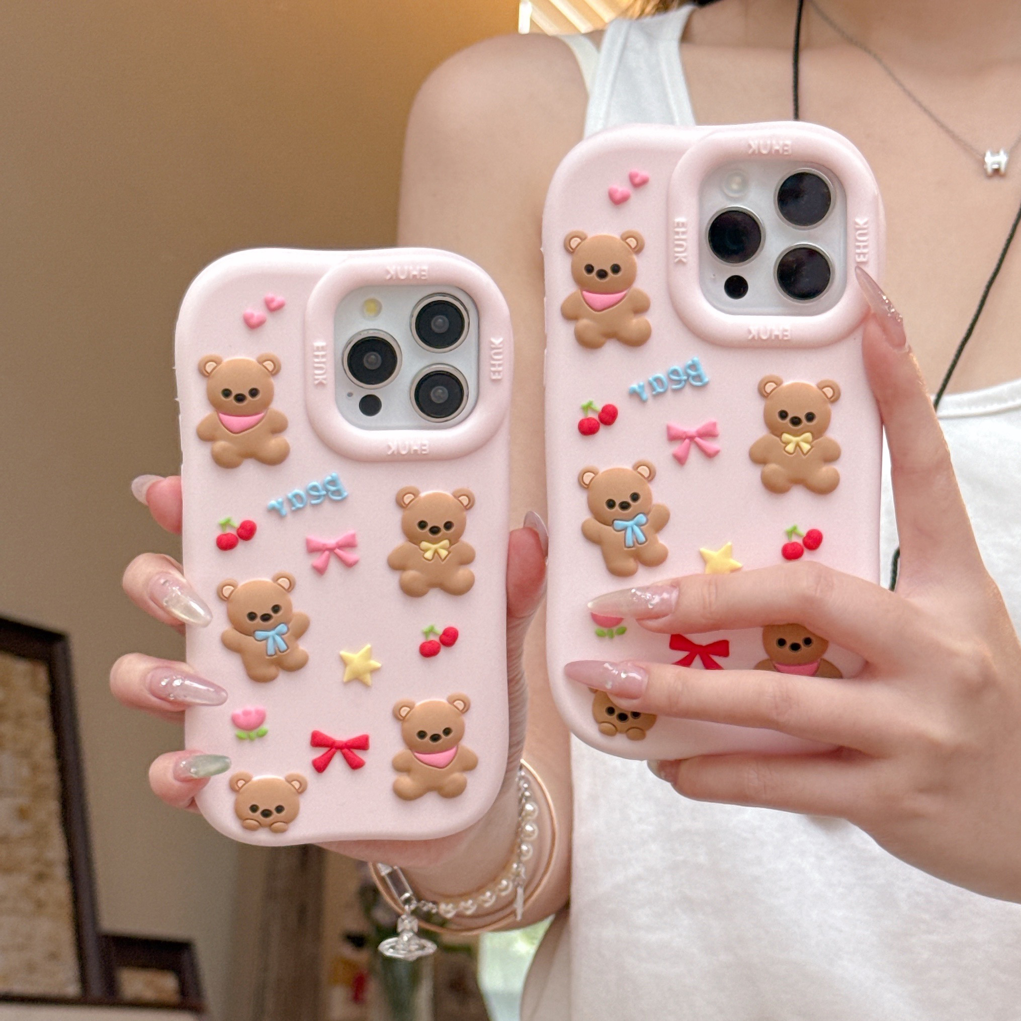 适用苹果华为oppo小米|卡通蝴蝶结五只小熊iPhone17可爱ins手机壳