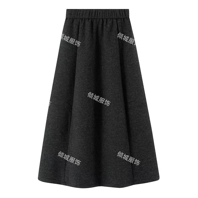 原创设计新款高腰显瘦A字毛呢半身裙女B50